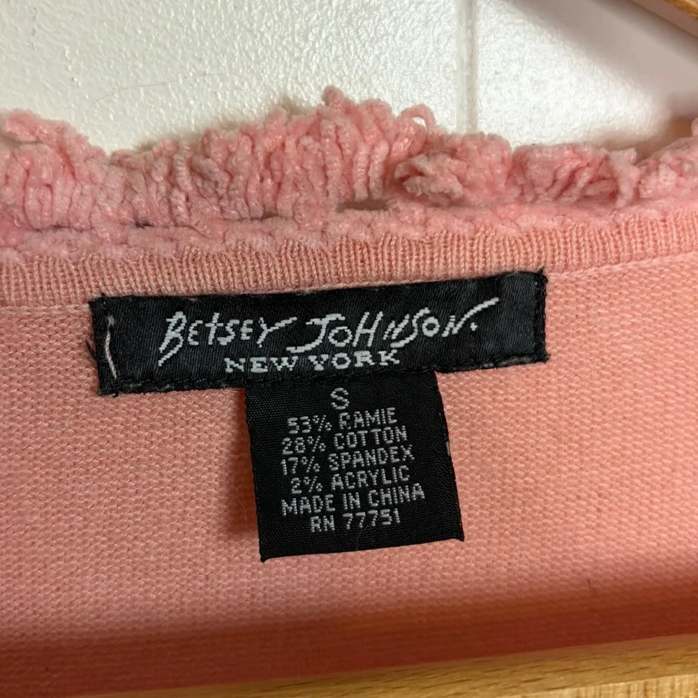 Betsey Johnson Vintage Pink Knit Cardigan Floral Embroidered Sweater whimsy sm - Picture 9 of 12